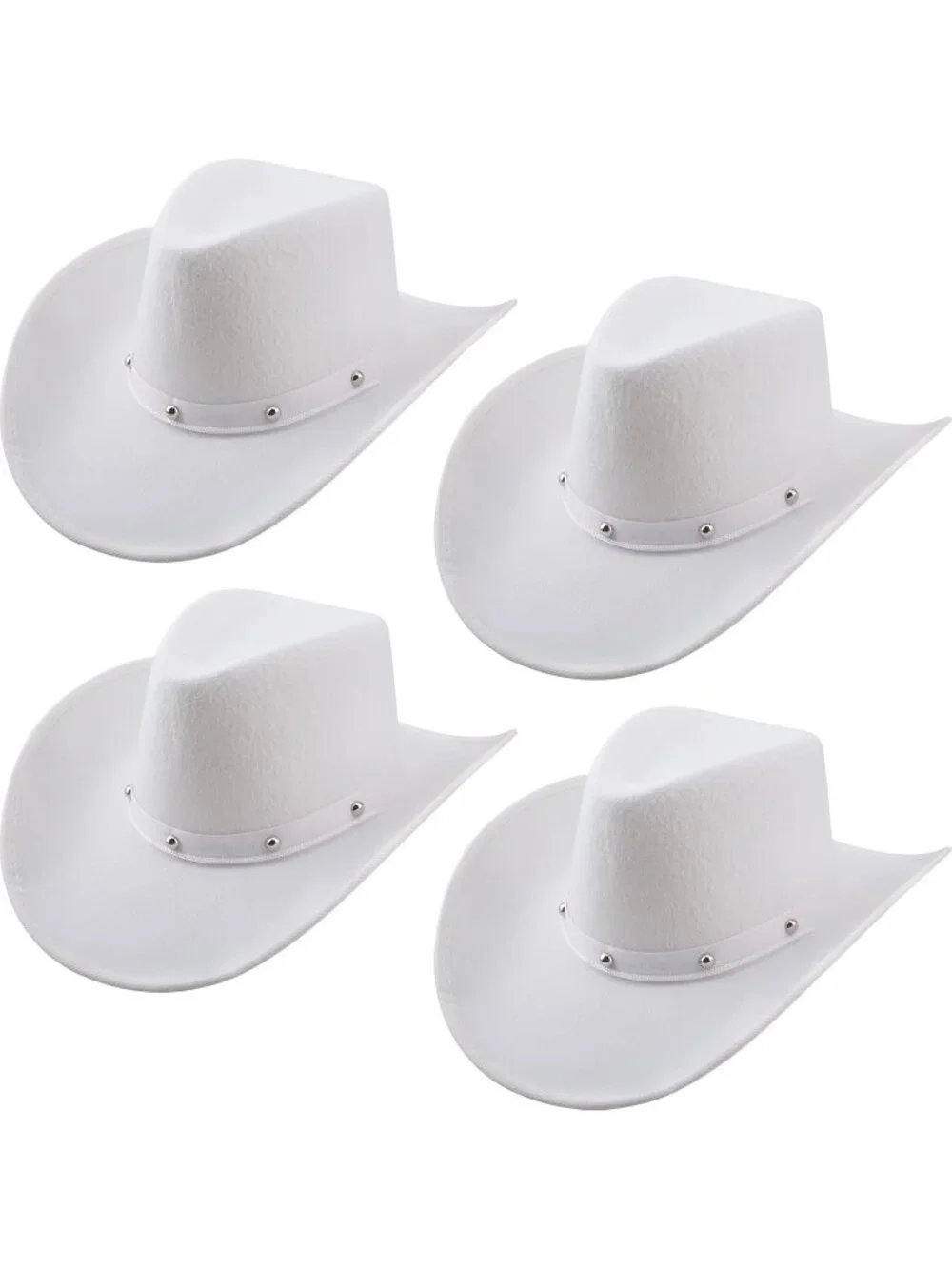 Men's White Felt Western Adult Dress up Costume Cowboy Hat 4 Pack